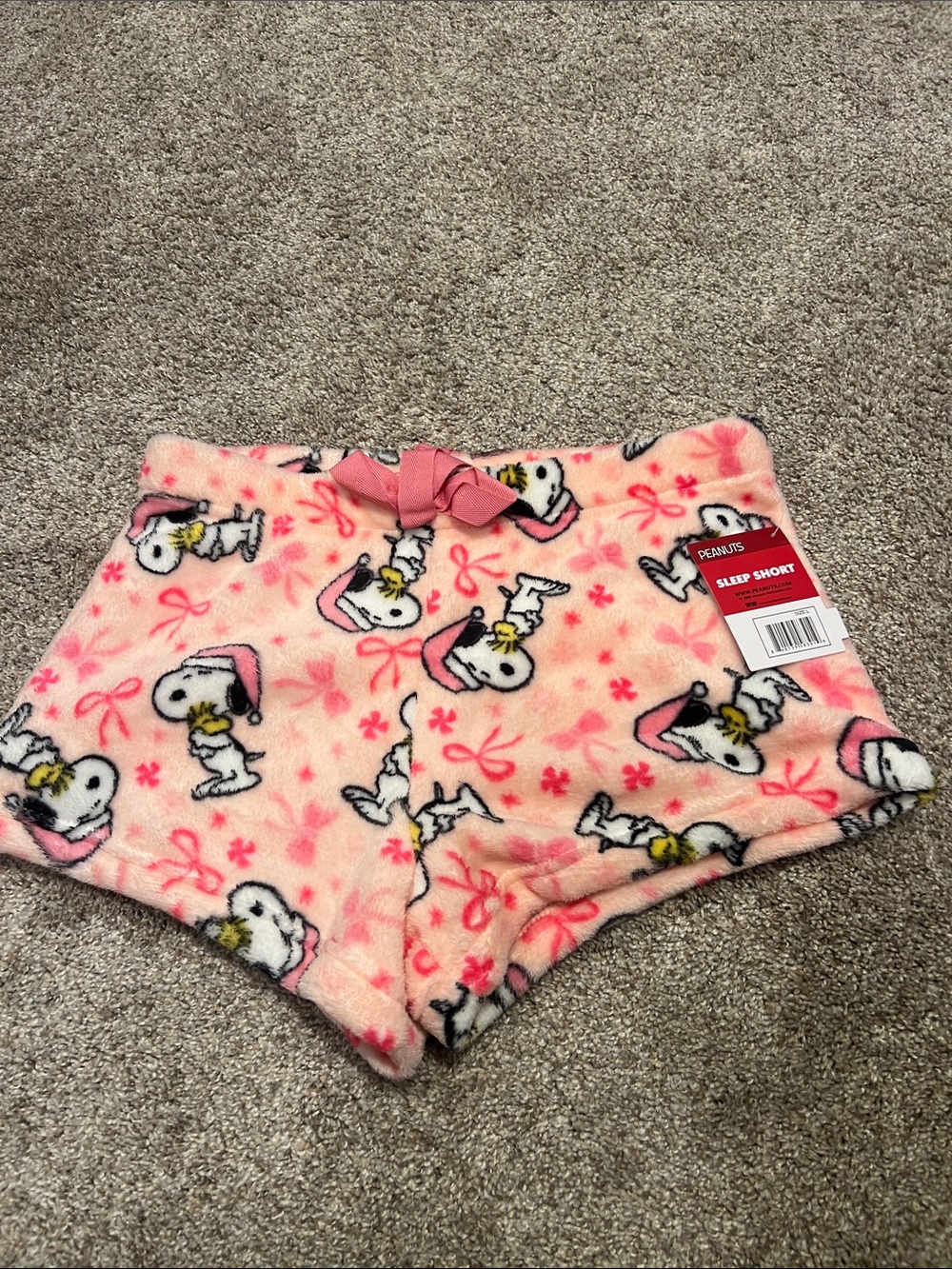 Peanuts Pink Snoopy Fleece Sleep Shorts with Bow Accent